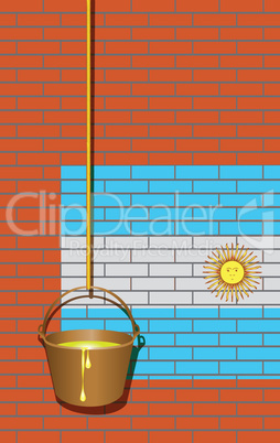 Industrial brick wall with the flag of Argentina