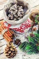 Christmas bag with pine cones
