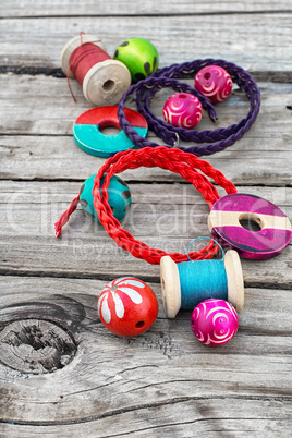 beads on wooden background