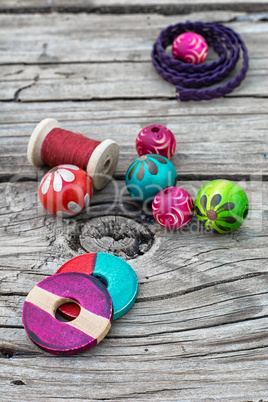 beads on wooden background