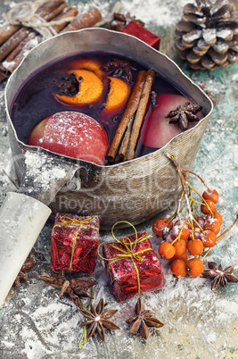 Mulled wine in the old pot