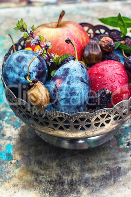 Autumn fruits in the vase