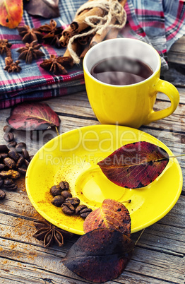 Black coffee in yellow cup