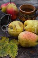 Autumn harvest of pears