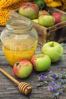 Summer still life of apples and honey