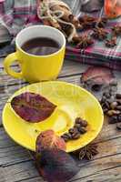 Black coffee in yellow cup