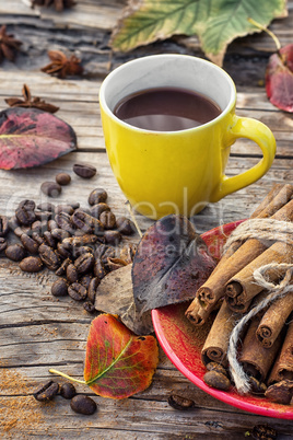 Black coffee in yellow cup