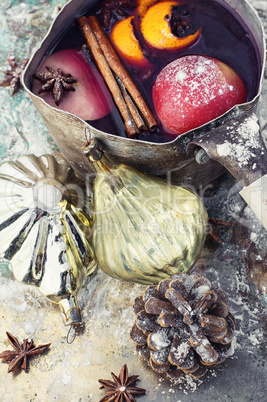 Mulled wine in the old style pot