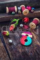 Bright beads and thread for needlework