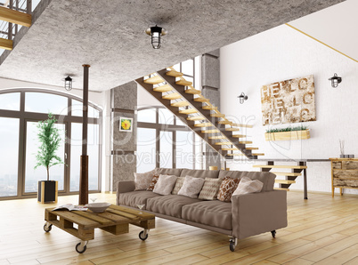 Living room interior 3d render