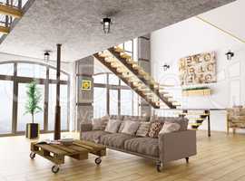 Living room interior 3d render