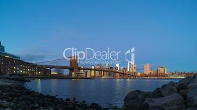 Rocky Shore and the Sunrise over Manhattan. Time Lapse
