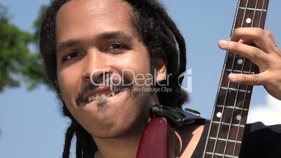 Happy African Bass Guitarist