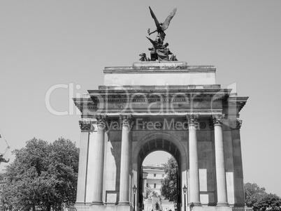 Black and white Wellington arch in London
