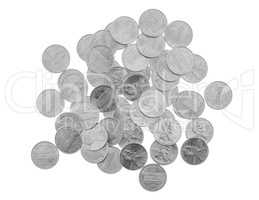 Black and white Dollar coins 1 cent wheat penny