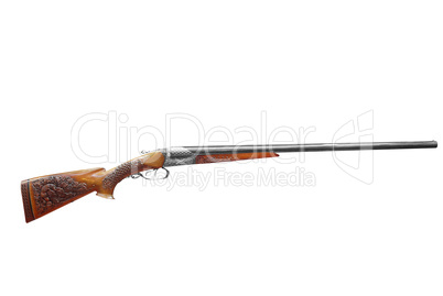 woodcut decorated hunting rifle isolated on white background