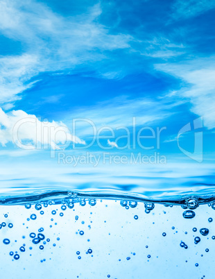 Close up water on a background of blue sky
