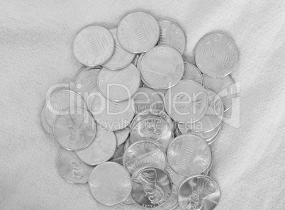 Black and white Dollar coins 1 cent wheat penny