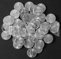 Black and white Dollar coins 1 cent wheat penny