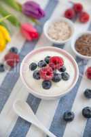 Joghurt mit Müsli und Früchten