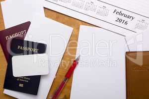 Passports, calendar and blank forms
