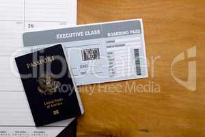 Passport, calendar and ticket