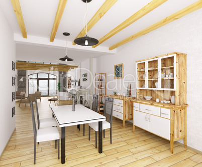 Interior of dining room 3d rendering