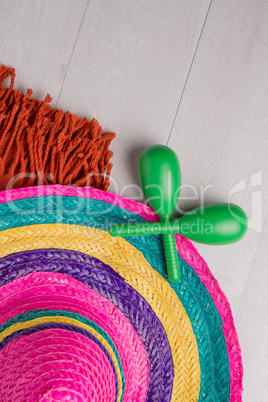 Mexican sombrero on wood background