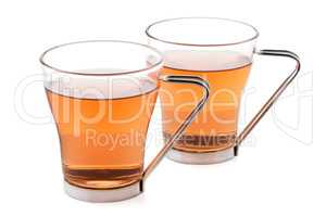 Two glass cups of black tea