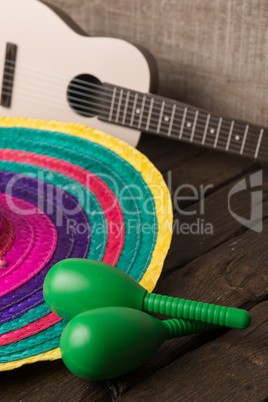 Mexican sombrero on wood background