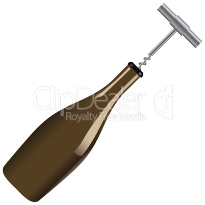 Wine bottle with a corkscrew