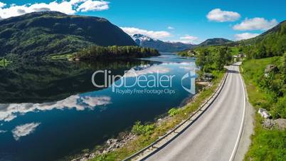Driving a Car on a Road in Norway