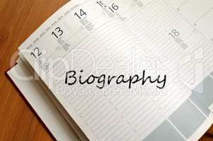 Biography write on notebook