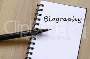 Biography write on notebook