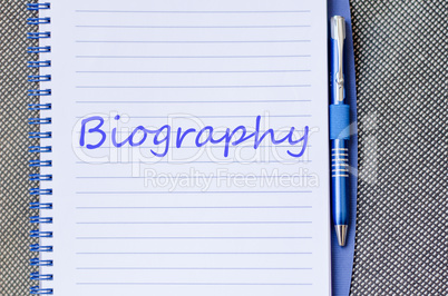 Biography write on notebook