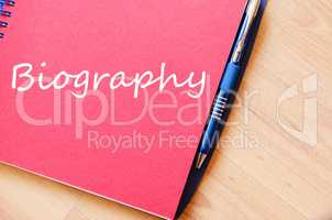 Biography write on notebook