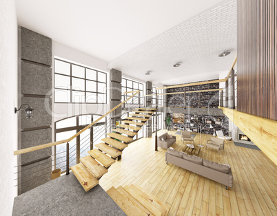 Loft apartment interior 3d rendering