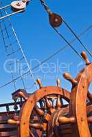 Double steering wheel of big sailing boat