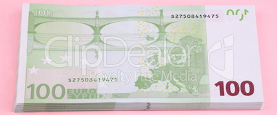 europe euros banknote of hundreds on pink