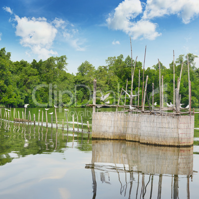 fence for fishing in the lake