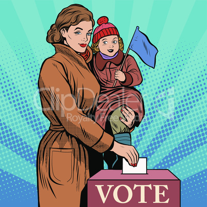 Mother and child women vote in elections