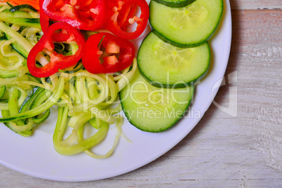 Gemüsespagetti Zuccini Lowcarb  auf einem Teller