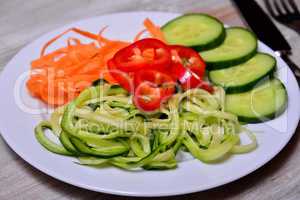 Gemüsespagetti Zuccini Lowcarb  auf einem Teller