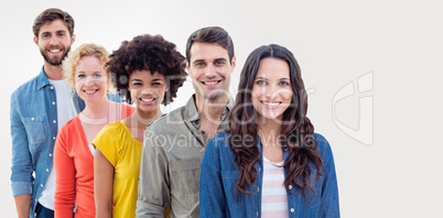 Composite image of group portrait of happy young colleagues