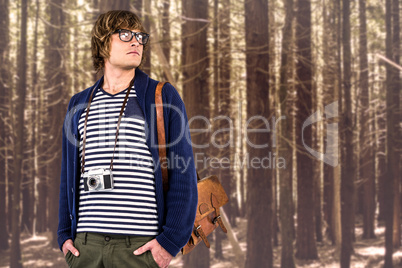 Composite image of thoughtful hipster looking away