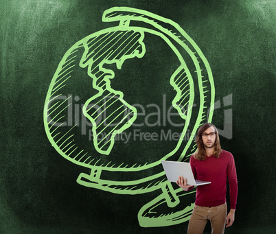 Composite image of portrait of creative businessman holding lapt