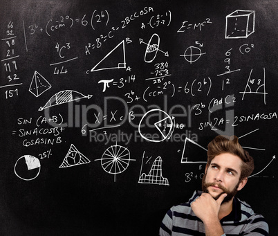 Composite image of close-up of thoughtful hipster with hand on c