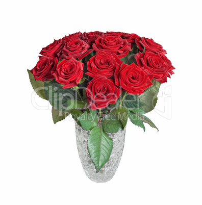 Bouquet of Fifteen Purple Roses in Crystal Vase
