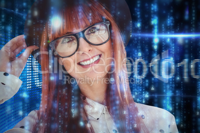 Composite image of attractive smiling hipster woman with hat