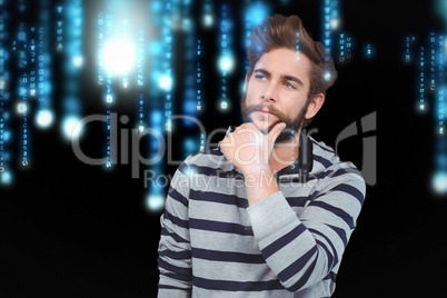 Composite image of thoughtful hipster with hand on chin